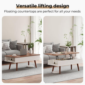 VYRIVA Lift Top Coffee Table, One Minute No Assembly Required Rising Tabletop Center Table with Large Hidden Storage Compartment, Open Shelf, Anti-Pinch Design Mute for Living Room (Walnut)