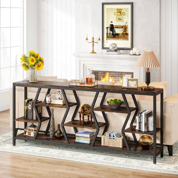 70.9" Industrial Sofa Console Table with 4-Tier Storage Shelves