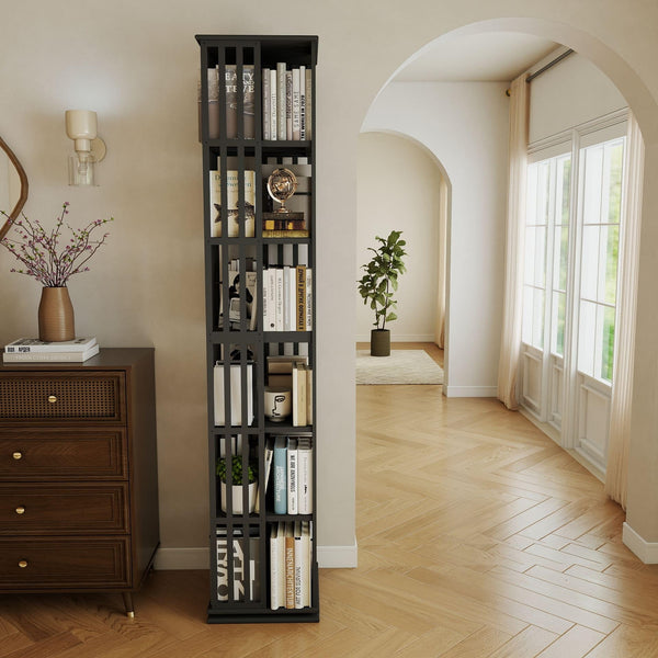 6-Tier Rotating Bamboo Bookshelf Tower