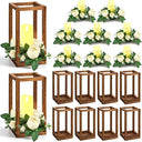 Wood Lantern Wedding Centerpiece Set with LED Candles & Eucalyptus Wreaths – 10 Sets