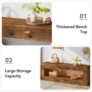 Solid Wood Entryway Bench with Storage Shelf