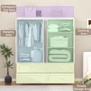 74" Large 4-Door Armoire Wardrobe with 4 Drawers – White