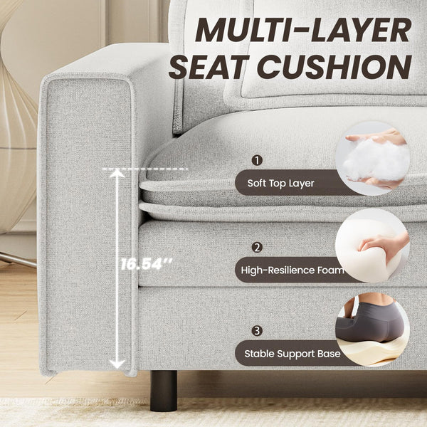 Modular Sectional Sofa with Ottoman – 4-Seat L-Shaped Cloud Couch