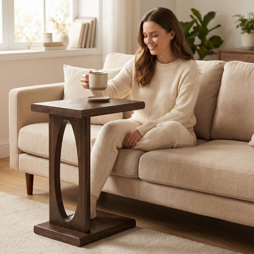 Rustic C-Shaped Side Table with Wood Frame