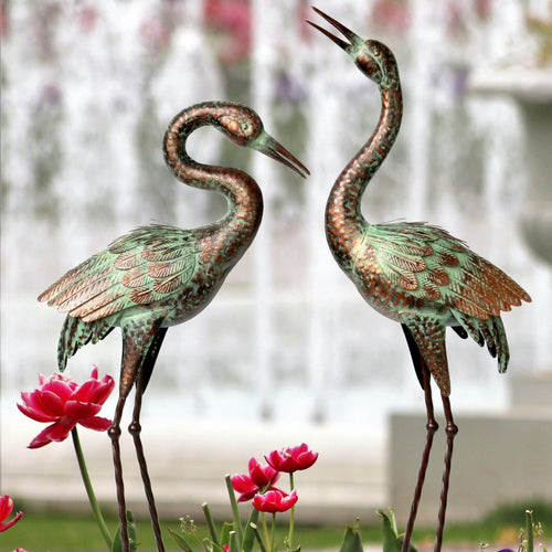 Metal Crane Garden Statues – Outdoor Heron Sculptures