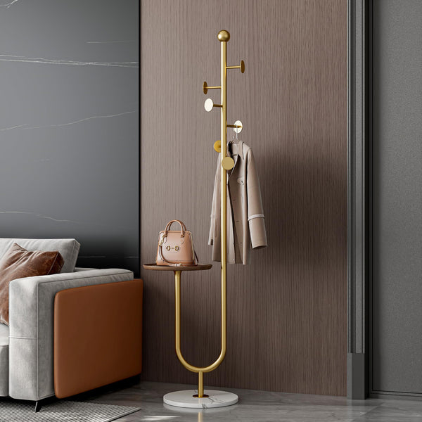 Gold Metal Coat Rack with Marble Base