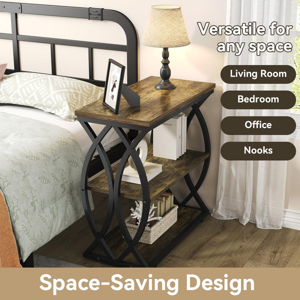 3-Tier Narrow End Table with Storage Shelves