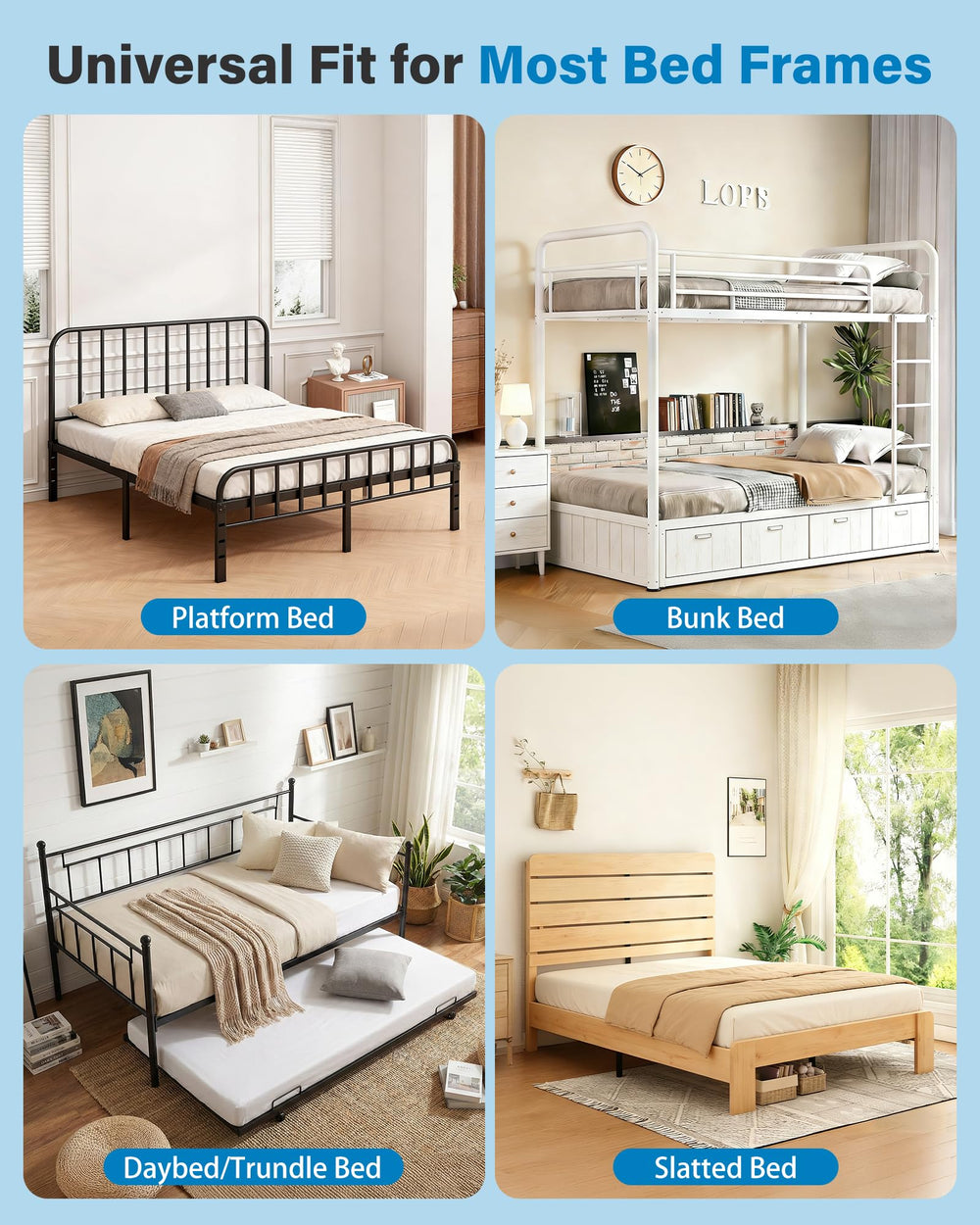 Foldable Bunkie Board — Non-Slip, Noise-Minimizing Mattress Support