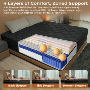 Queen Mattress 14 Inch Memory Foam Hybrid Euro Top