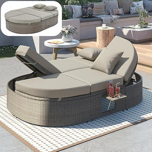 2-Person Outdoor Wicker Daybed with Adjustable Reclining Backrests