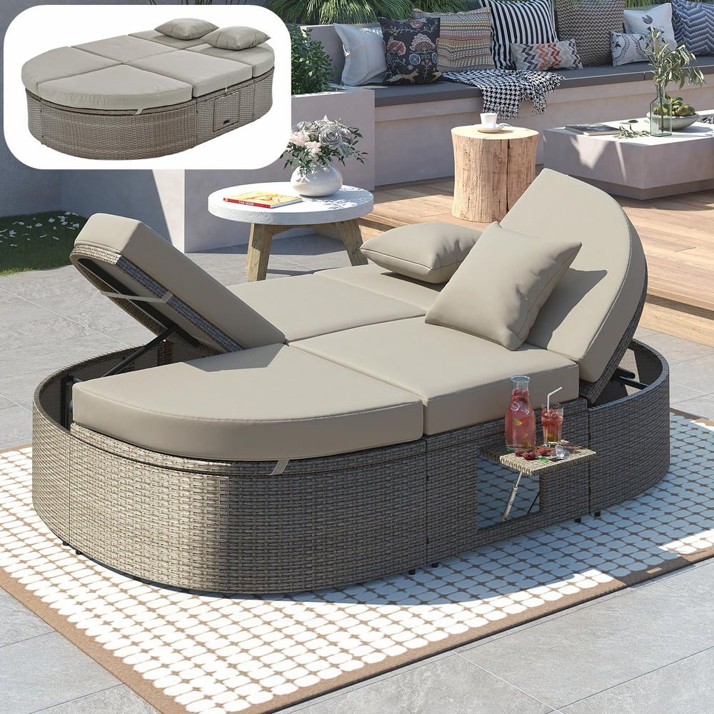 2-Person Outdoor Wicker Daybed with Adjustable Reclining Backrests