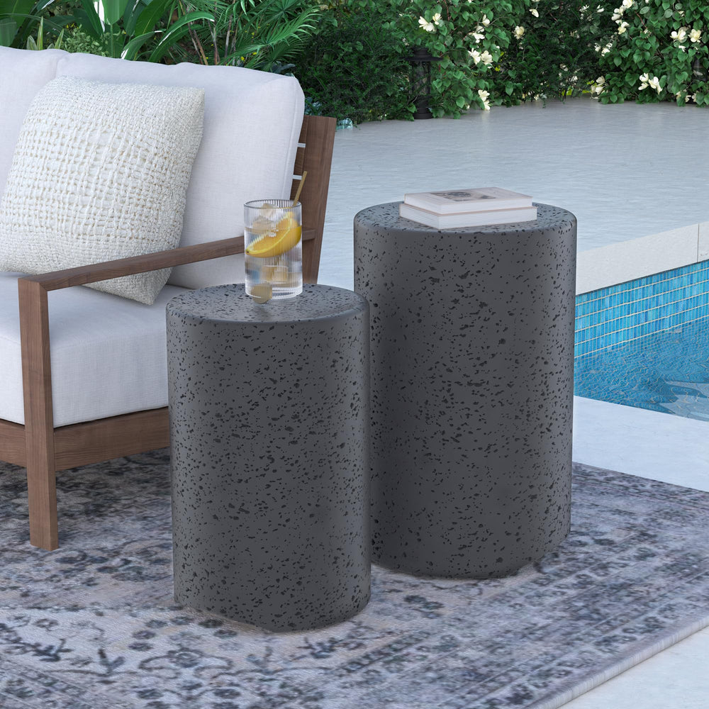 Concrete Nesting Side Table Set of 2 – Round & Rectangular Outdoor Accent Tables