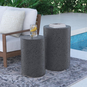 Concrete Nesting Side Table Set of 2 – Round & Rectangular Outdoor Accent Tables
