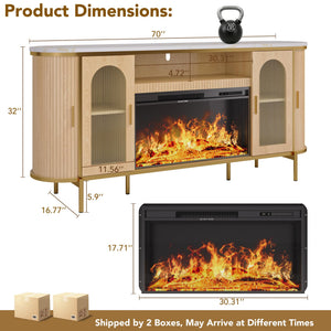 70" Fluted Fireplace TV Stand with Electric Fireplace