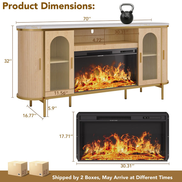70" Fluted Fireplace TV Stand with Electric Fireplace