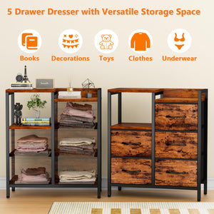 5-Drawer Fabric Dresser with 2-Tier Shelf