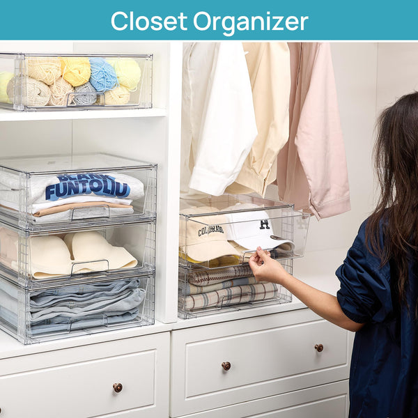 Clear Stackable Storage Drawers with Handles – 15" Wide Acrylic Organizer Bins