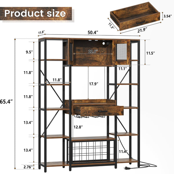 65" Industrial Bakers Rack with Power Outlet & LED Light