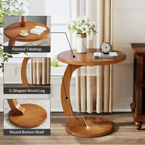 C-Shaped Round End Table — Brown