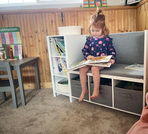 Kids Reading Nook Bench with Bookshelf and Storage Organizer