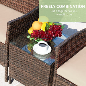 3-Piece Outdoor Rattan Patio Furniture Set with Cushions & Glass Table
