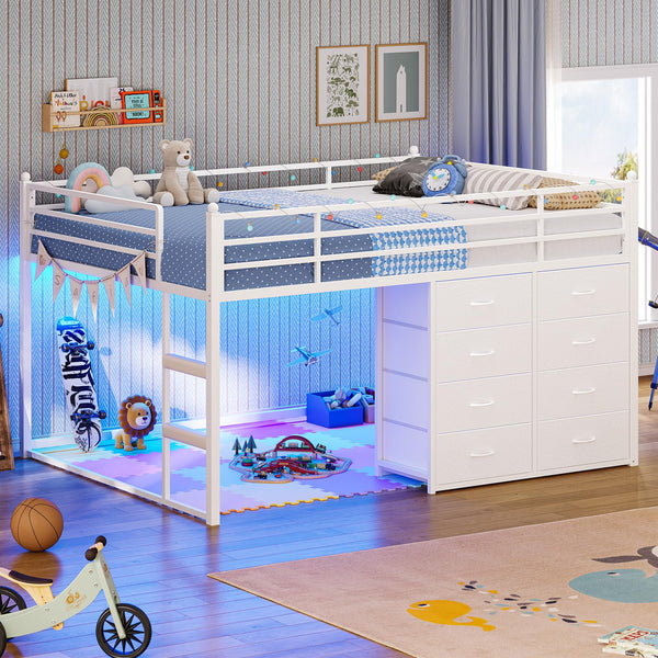 Full Over Twin Bunk Bed with Storage Drawers & RGB Lights