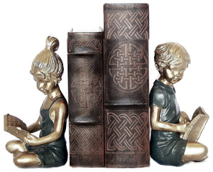 Boy Girl Reading Scholar Decorative Bookends 8 Inch