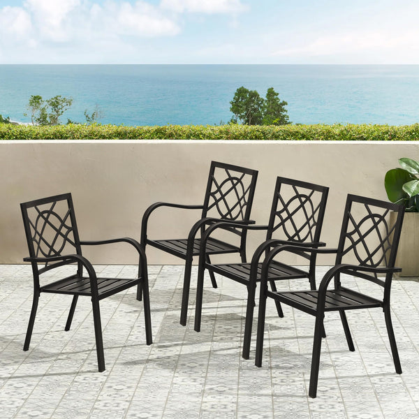Stackable Metal Patio Dining Chair with Armrest