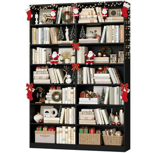 7-Tier Dual-Row Bookshelf with 14 Open Shelves
