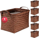 Woven Storage Baskets with Leather Handle