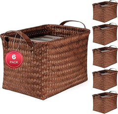 Woven Storage Baskets with Leather Handle