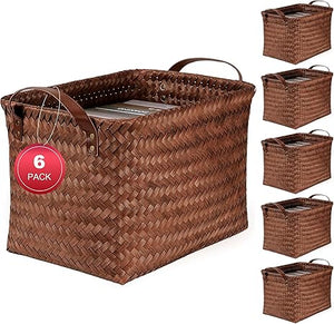 Woven Storage Baskets with Leather Handle