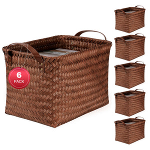 Woven Storage Baskets with Leather Handle