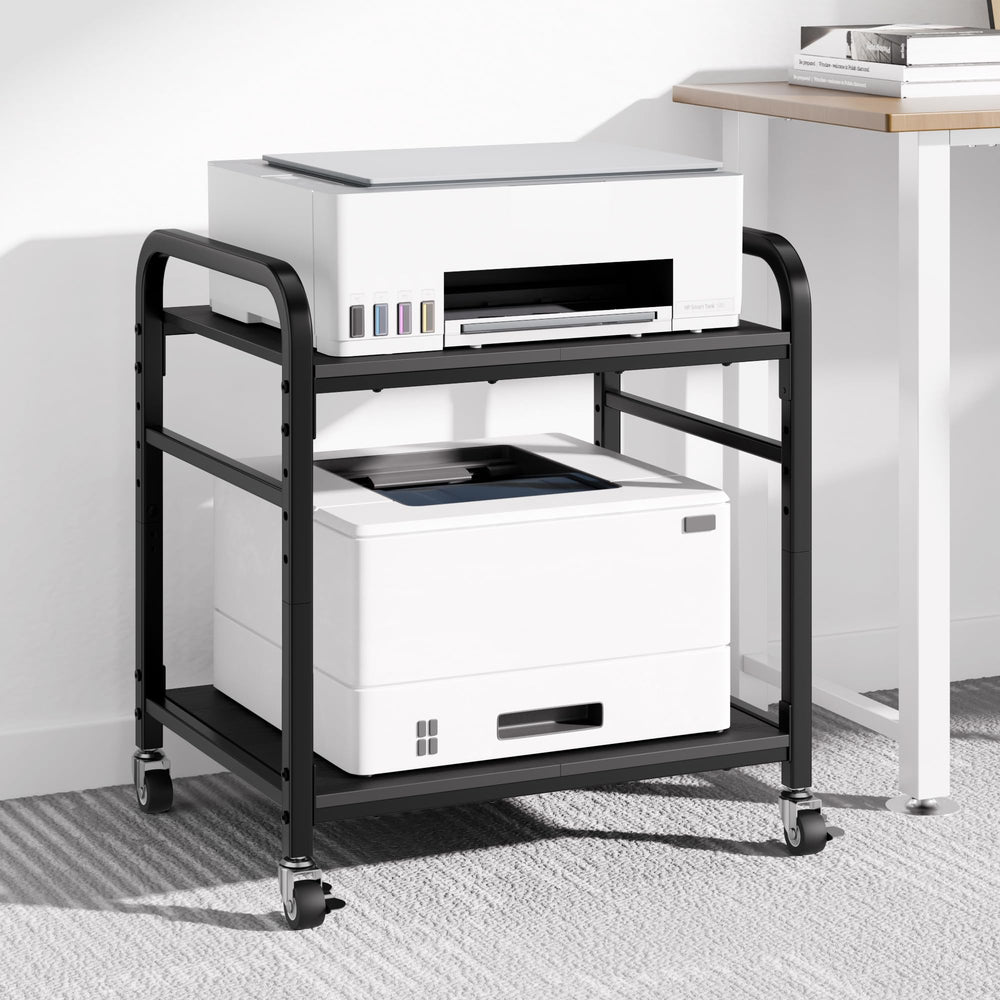 2-Tier Rolling Printer Stand with Lockable Wheels & Adjustable Shelf