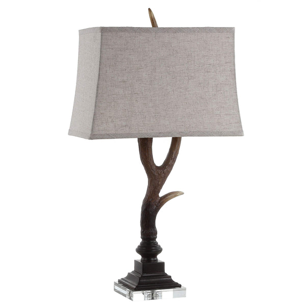 Antler Rustic Table Lamp – Brown, Crystal Base, Linen Shade