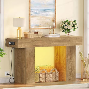 Console Table with LED Lights & Charging Station
