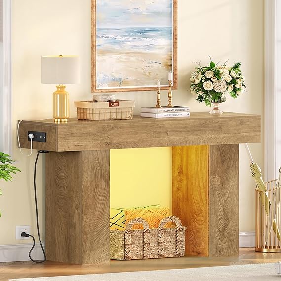 Console Table with LED Lights & Charging Station