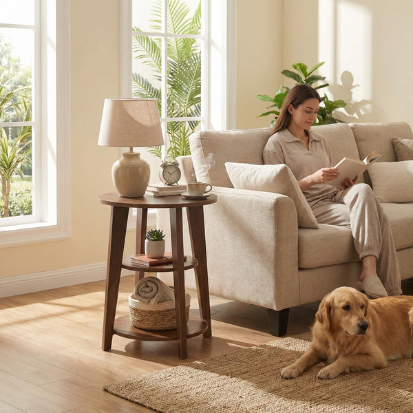 3-Tier Round Side Table with Storage Shelves