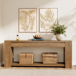 Extra Long Console Table with 2 Drawers & Open Shelf