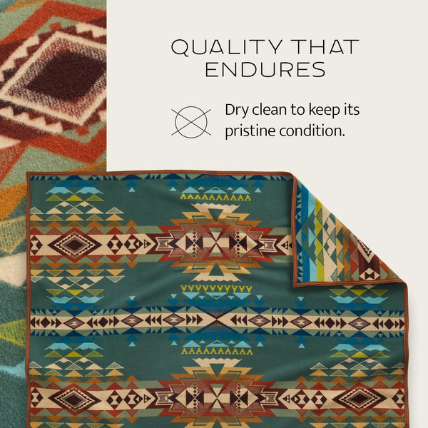 Wool Blend Jacquard Throw Blanket – Reversible, Felt-Bound, 64" x 80"