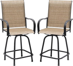 Outdoor Swivel Bar Stools Set – Metal Frame Patio Counter Height Chairs