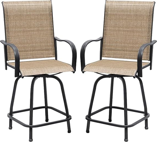 Outdoor Swivel Bar Stools Set – Metal Frame Patio Counter Height Chairs