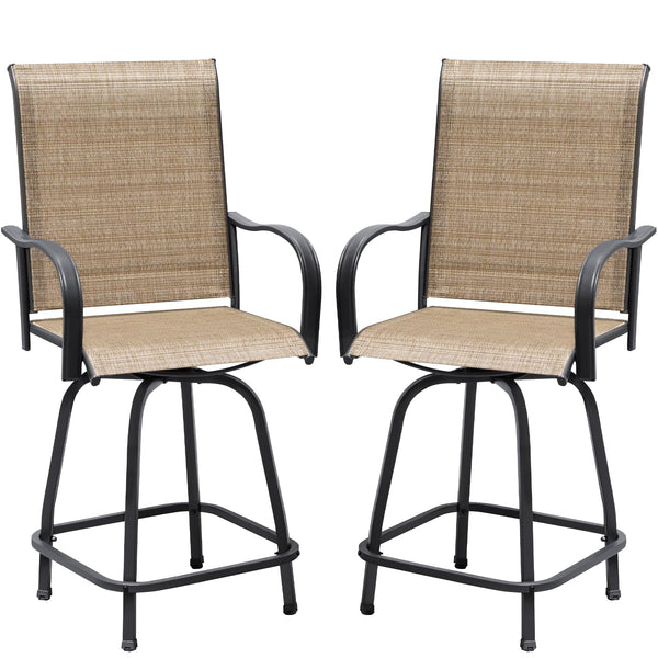 Outdoor Swivel Bar Stools Set – Metal Frame Patio Counter Height Chairs