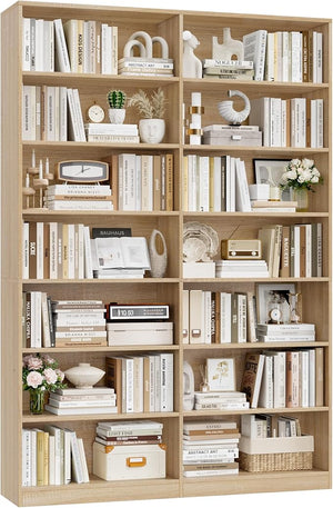 7-Tier Dual-Row Bookshelf with 14 Open Shelves