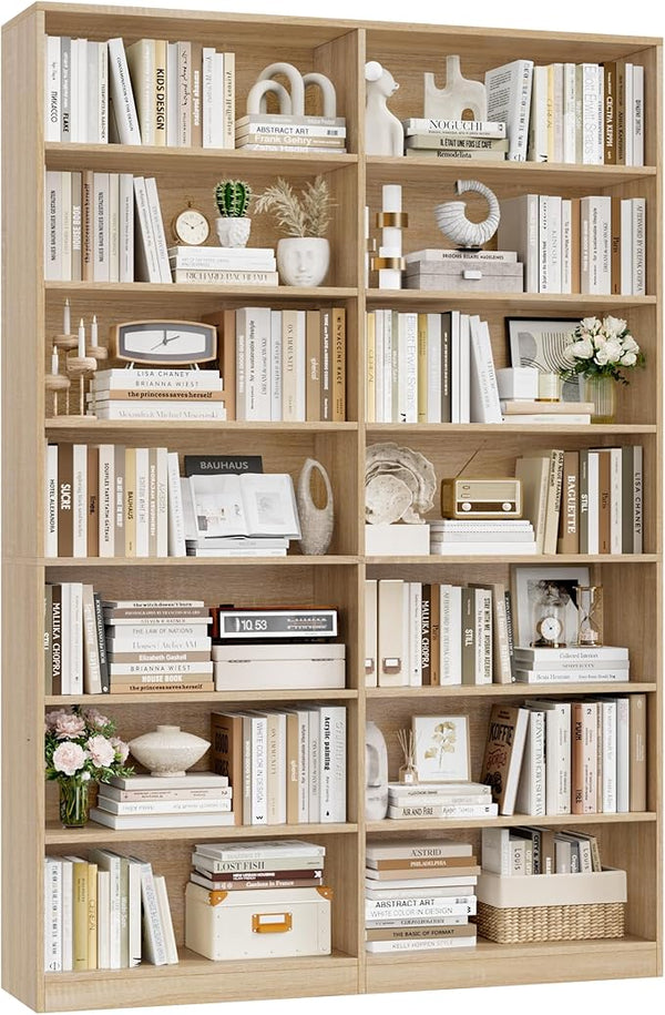 7-Tier Dual-Row Bookshelf with 14 Open Shelves