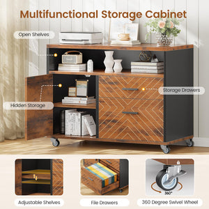 L-Shaped Executive Desk with Rolling File Cabinet, Power Outlets, CPU Stand & Pegboard