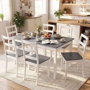 7-Piece Farmhouse Dining Table Set with 6 Chairs — Rubber Wood Legs