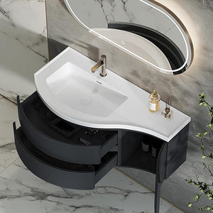 35.4" Wall Mounted Floating Bathroom Vanity with Stone Resin Sink