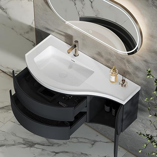 35.4" Wall Mounted Floating Bathroom Vanity with Stone Resin Sink