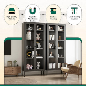Metal Glass Display Cabinet with 5-Tier Storage Shelves